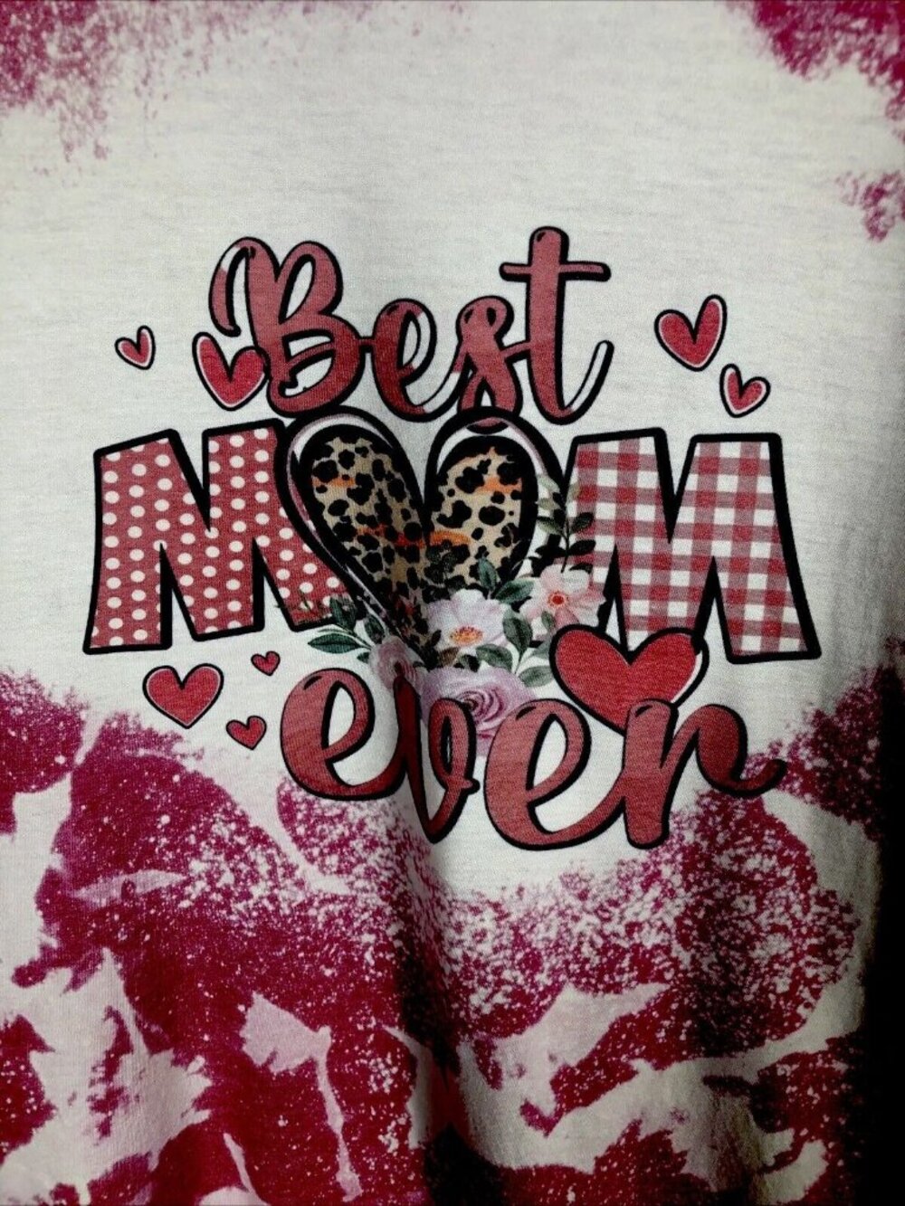 Best Mom Ever Shirt Women’s Large Custom Tye Dyed Bleached Handmade Pink T Short - Picture 2 of 12